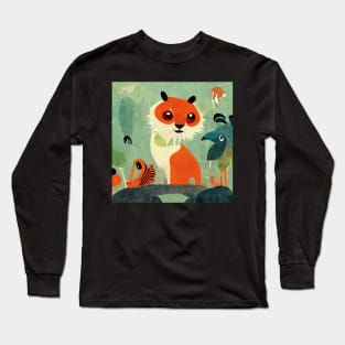 Kids abstract design of a tiger and some of his bird friends. Long Sleeve T-Shirt